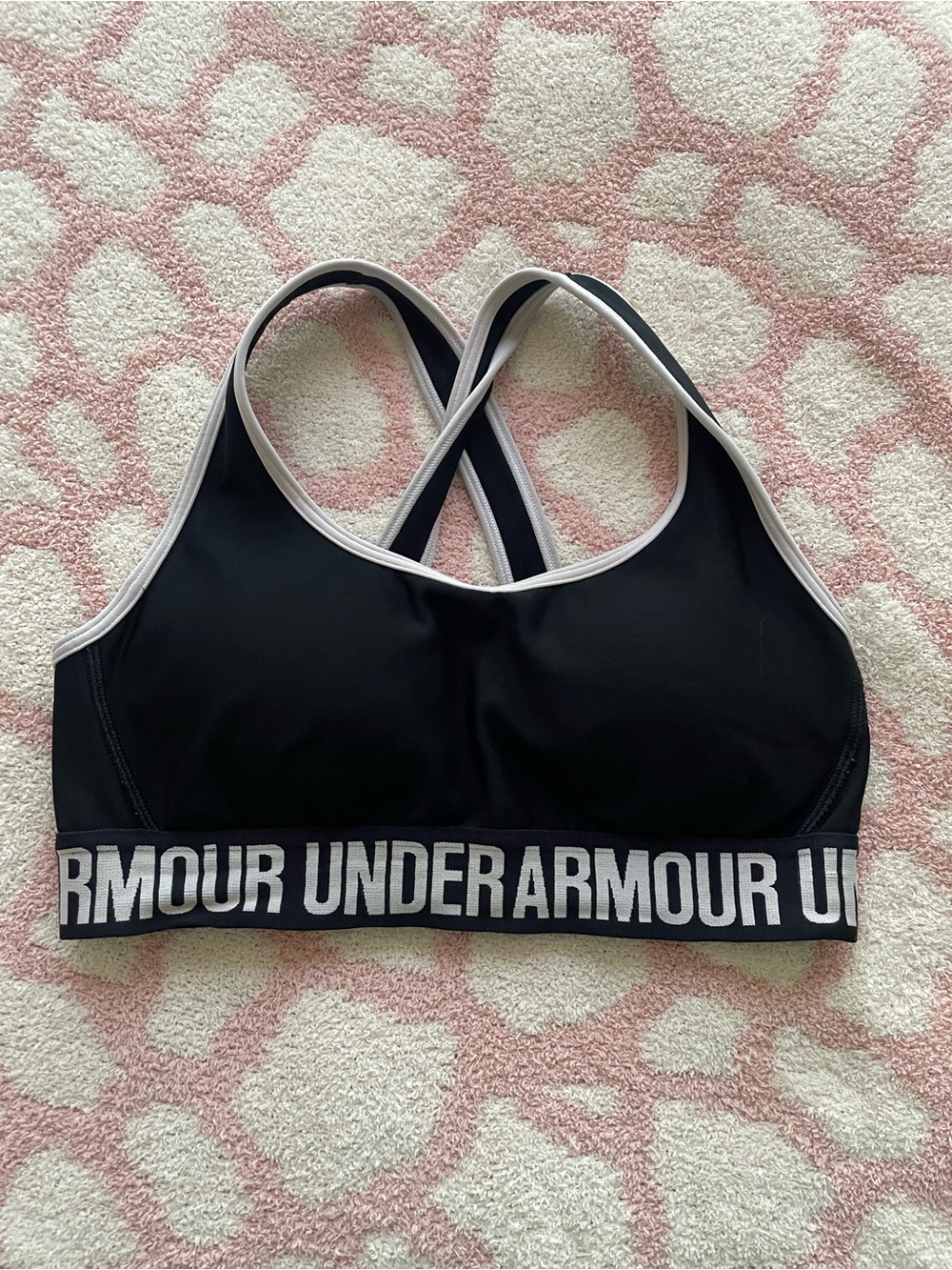 Under Armour Black Sports Bra with White Trim and Logo Band